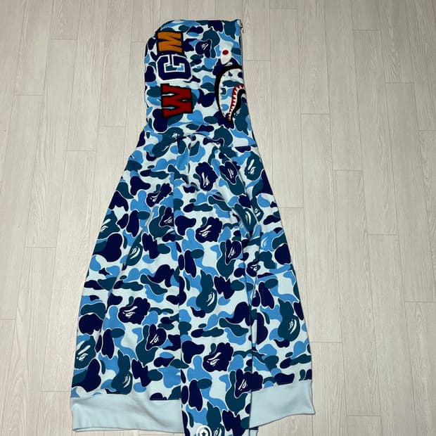 베이프 ABC 카모 샤크 하프 집 풀오버 후드 블루