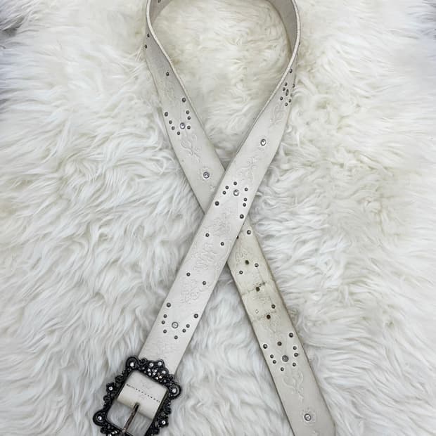 리얼레더 오리엔탈 큐빅 펀칭 버클 벨트