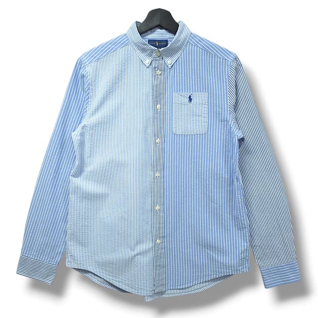 [S] 폴로 시어서커 스트라이프 컬러블럭 긴팔셔츠