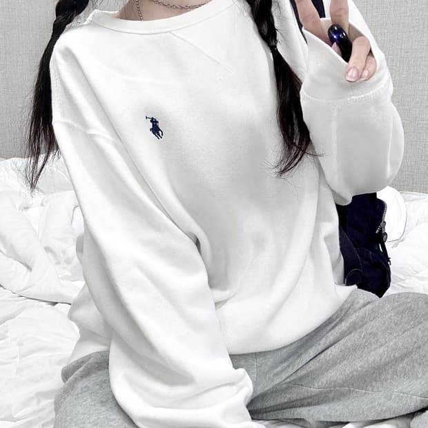 폴로 네이비포니 화이트 맨투맨