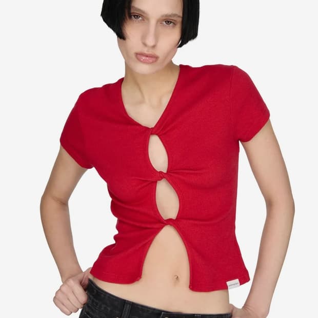 썬번프로젝트 Two-way Twist T-shirt, RED