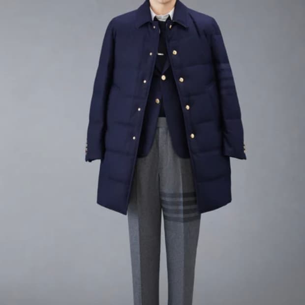 톰브라운 4바 플란넬 패딩 코트 navy