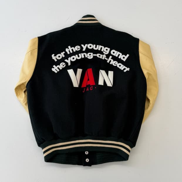 VAN Jacket(반재킷) 울 레더 배색 빅로고 바시티 자켓 L