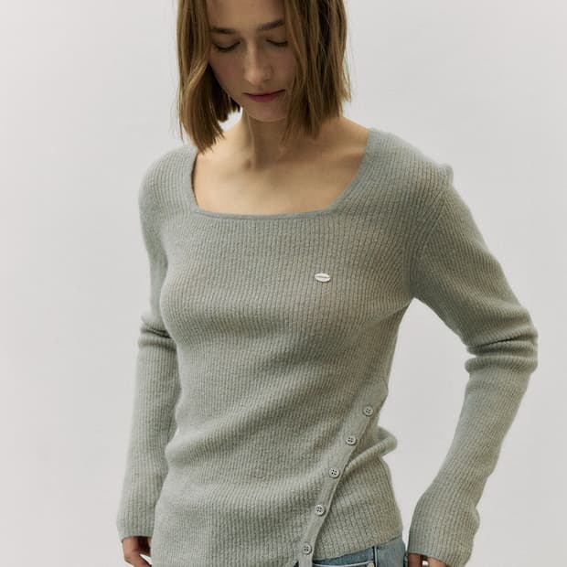 rolarola MOHAIR BLENDED BUTTON KNIT GRAY