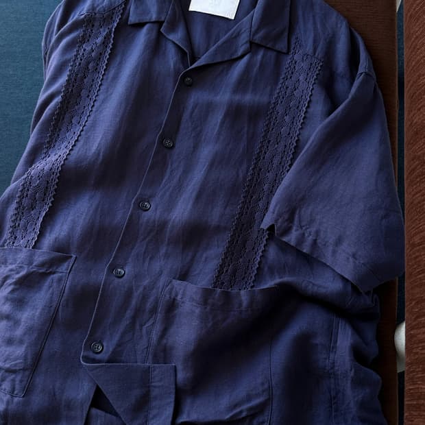 Natural linen rayon guayabera shirt