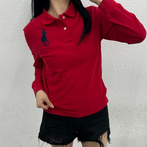 폴로 랄프로렌 네이비 빅포니 레드 pk긴팔 L