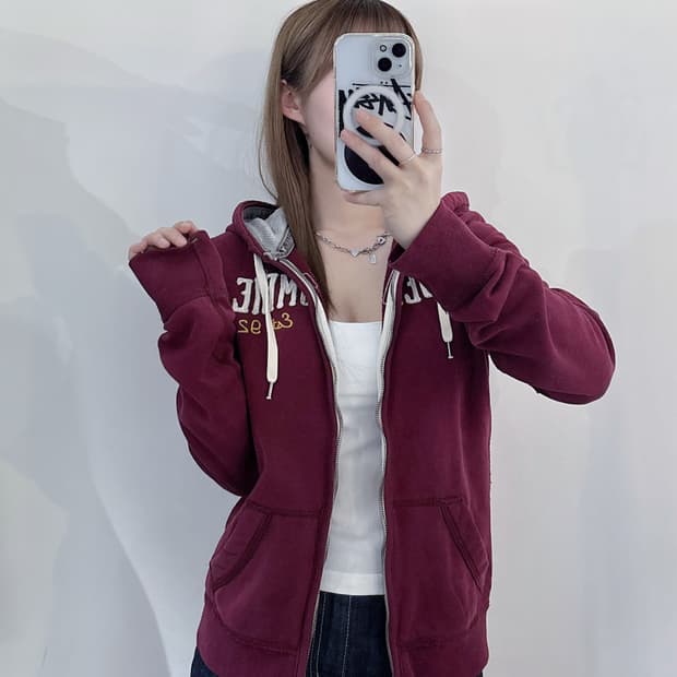 아베크롬비 빅로고 버건디 후드집업