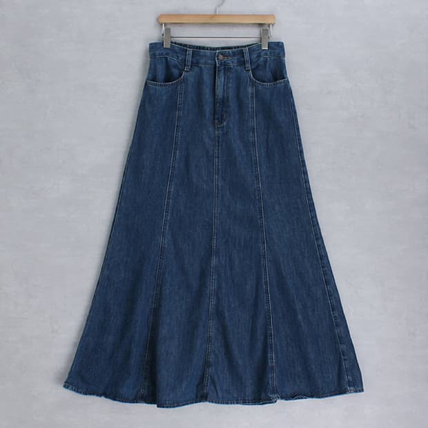 GU _ denim flare maxi skirt