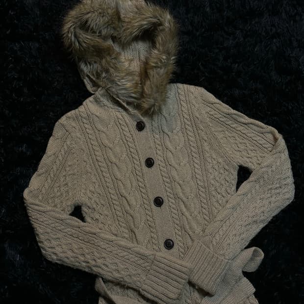 Fur knit long cardigan