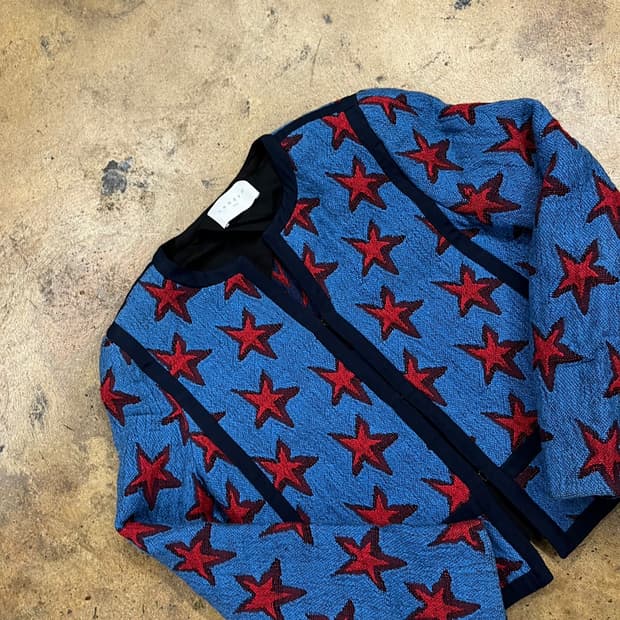 [정품/36] 산드로 별 패턴 자켓 블루 레드 b17