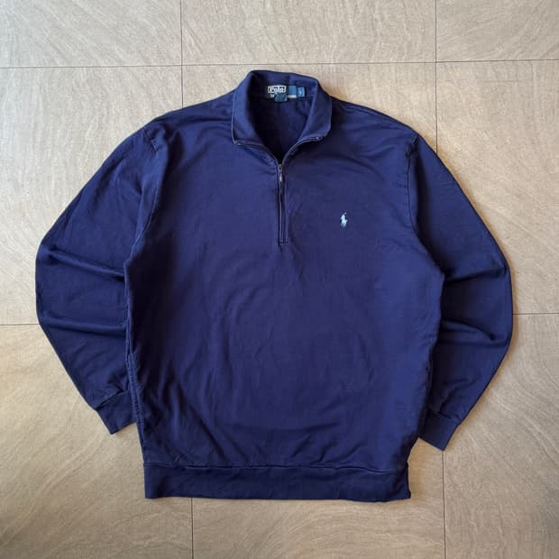 폴로 정품 네이비 피마 코튼 반집업 니트