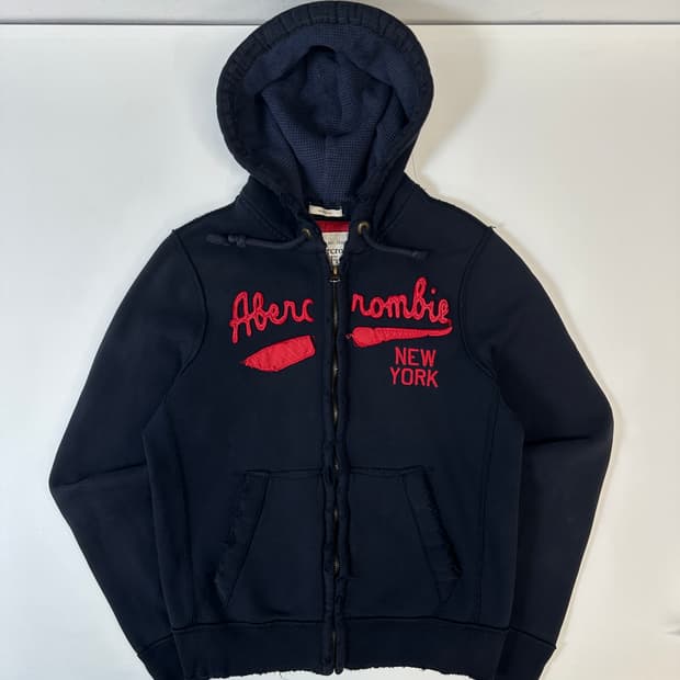 아베크롬비 데미지 스펠로고 후드집업 네이비 L