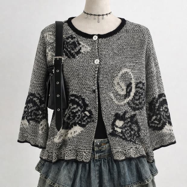 Japanese vintage flower button top