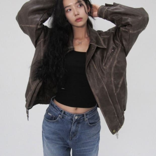 페일제이드 빈티지 레더 패디드 봄버 자켓