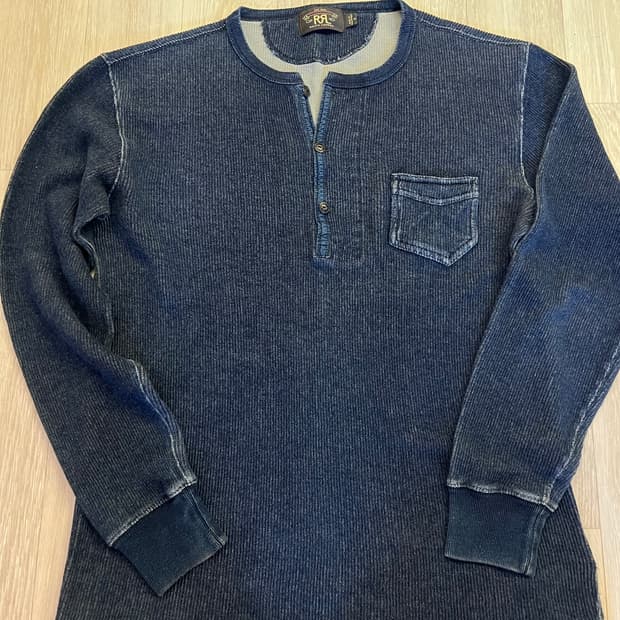 RRL jacquard indigo knit henly neck
