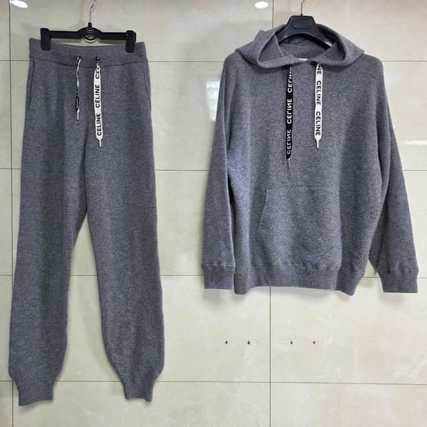 {클로젯}[M]셀린느 트리옹프 로고 드로우스트링 캐시미어 니트후드 셋업