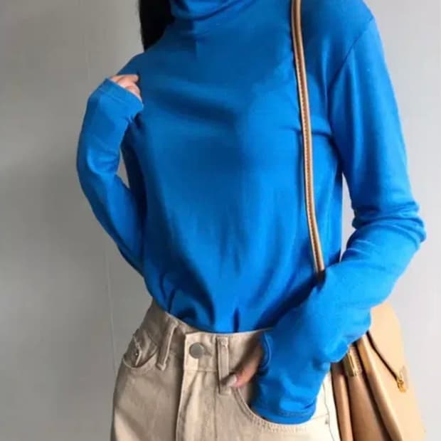 모어체리 손워머 블루/파랑 폴라티셔츠(여성 긴팔티)