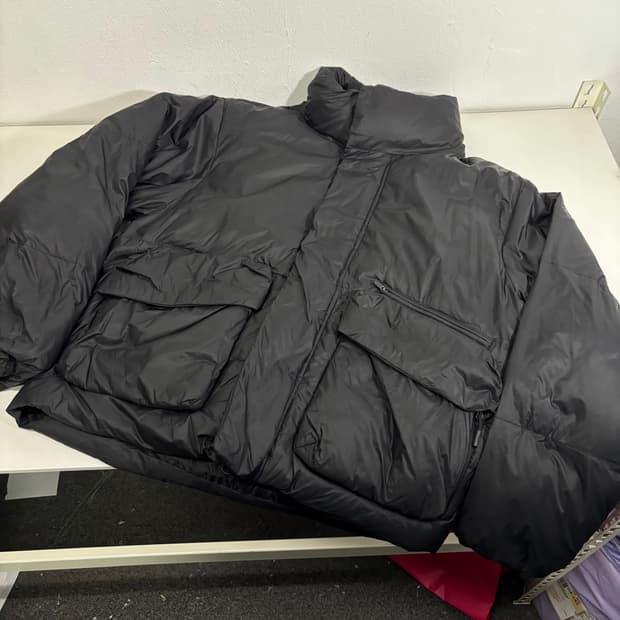 S-M 코드그라피 블랙 오버핏 투웨이 크롭패딩