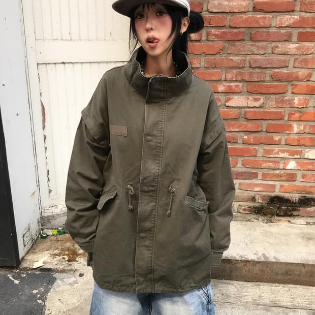 Military High Neck Khaki Jacket