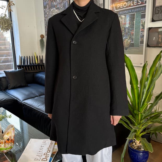 Y’s 울 스탠드 카라 하이넥 코트