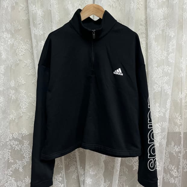 2XL) 아디다스 에센셜 우먼 플리스 하프집업 블랙