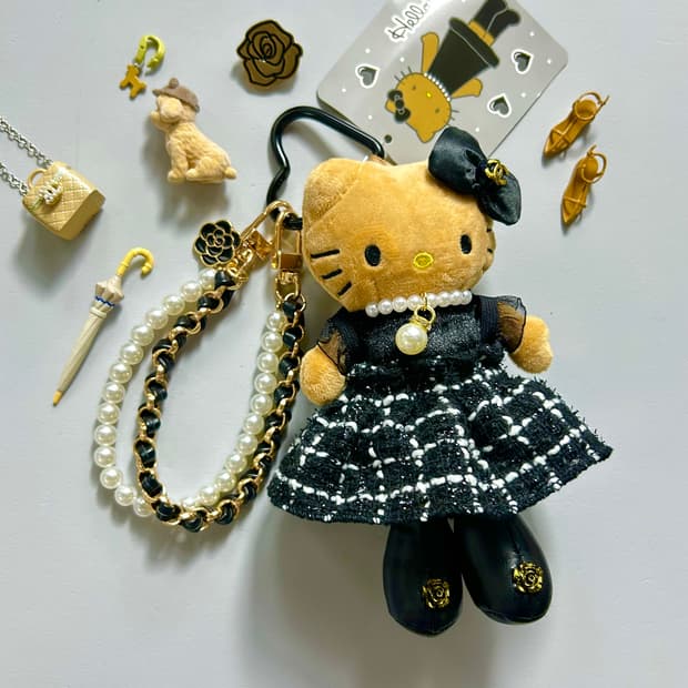 (1)롱다리키티 커스텀키링_ 🖤블랙 트위드