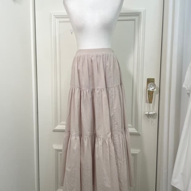 beige cotton tiered banding long skirt