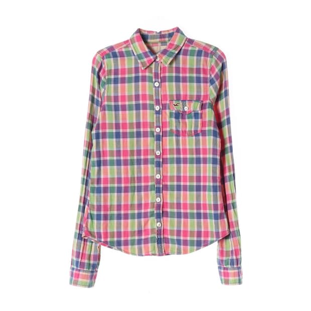 홀리스터 컬러풀 플레이드 체크 롱슬리브 셔츠 XS