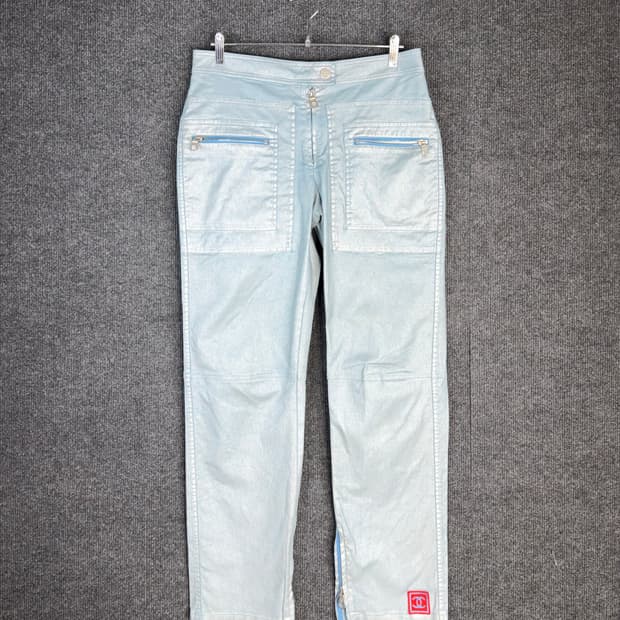샤넬 2002 S/S 메탈릭 라이트블루 코튼팬츠