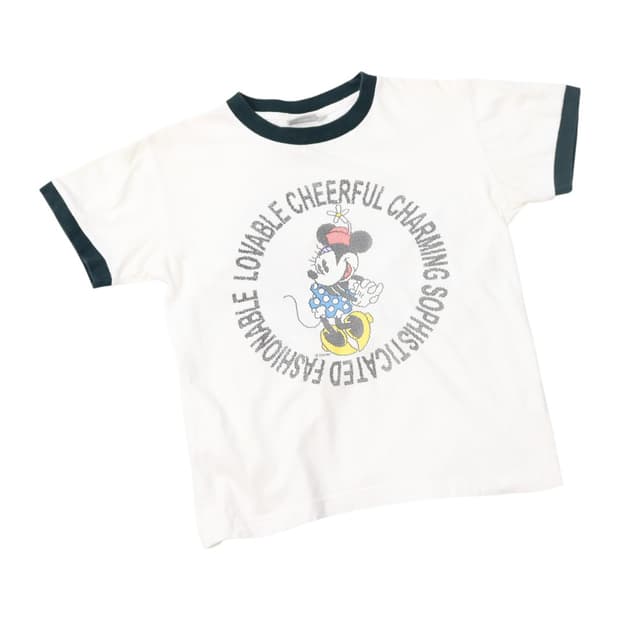 디즈니 00s 빈티지 미니마우스 큐빅 로고 링거 반팔 티셔츠 (M)