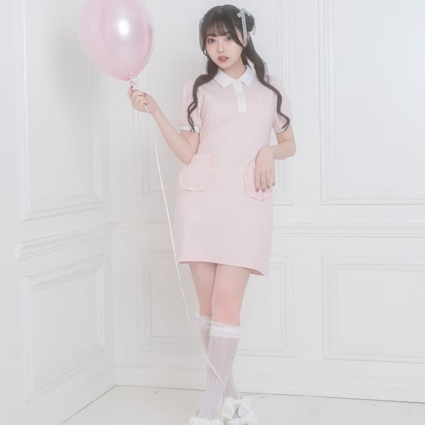 허니시나몬 프릴 포켓 폴로 원피스 시허니 리즈리사 양지뢰 로리타 갸루