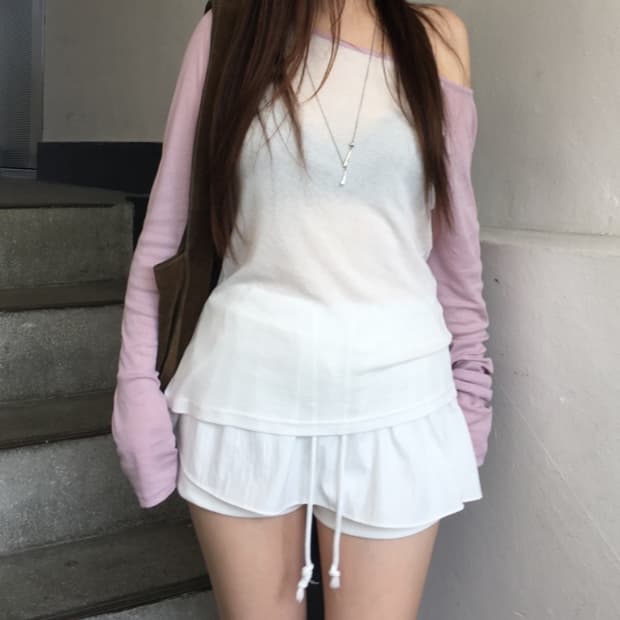 아워캐비넷 하이틴 렝글런 티 긴팔 (핑크)