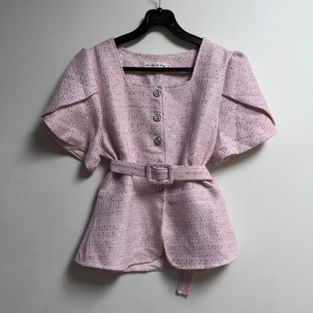 새상품 여자 핑크 반팔 트위드 자켓 (벨트포함)