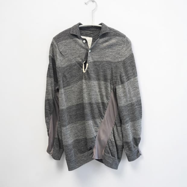 SACAI AD2005 wool panel knit polo