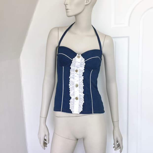Denim Lace Trimmed bustier Top