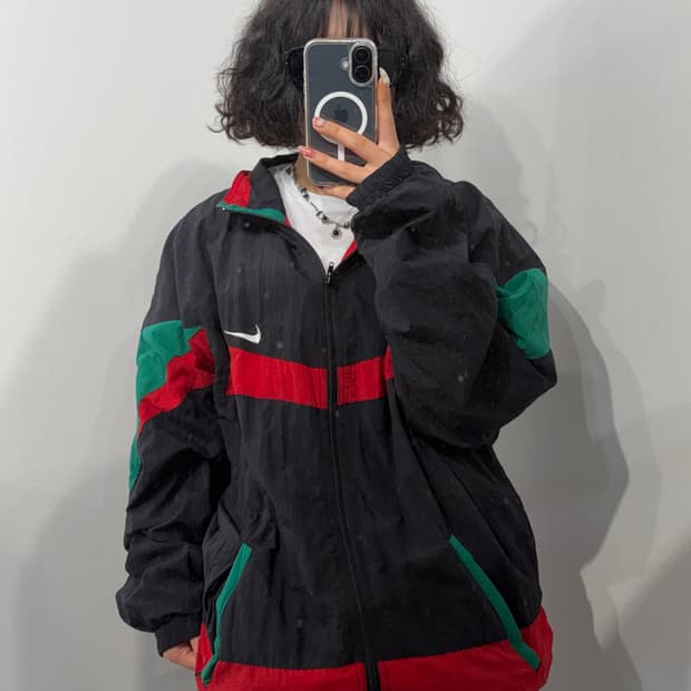 L 나이키 올드스쿨 배색 오버핏 바람막이 자켓 