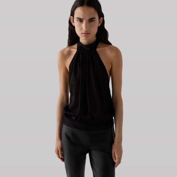 [S,M]기마구아스 Boa 시어 홀터넥 슬리브리스 탑/블랙