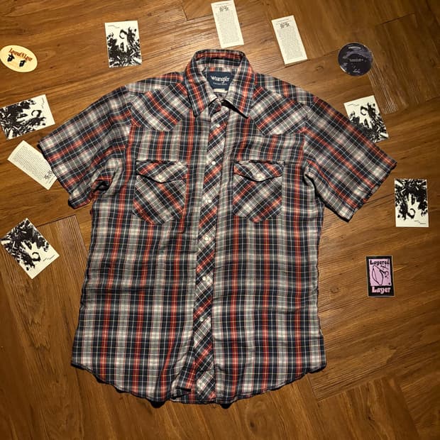 90S WRANGLER WESTERN 랭글러 웨스턴 체크 셔츠 블루 레드