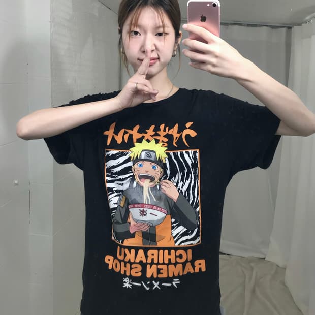 나루토 이치라쿠 라멘 프린팅 티셔츠