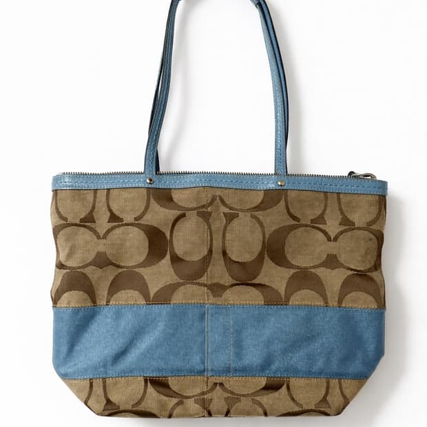 코치 COACH 시그니처 자카드 스카이블루 배색 토트백 숄더백