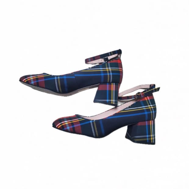  J.Crew 스튜어트 타탄 블록 힐 펌프스