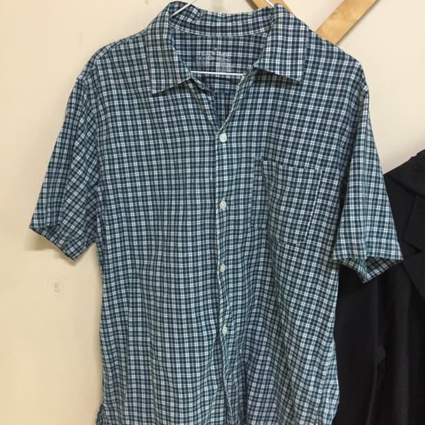 muji 마드라스 체크 오픈칼라 셔츠