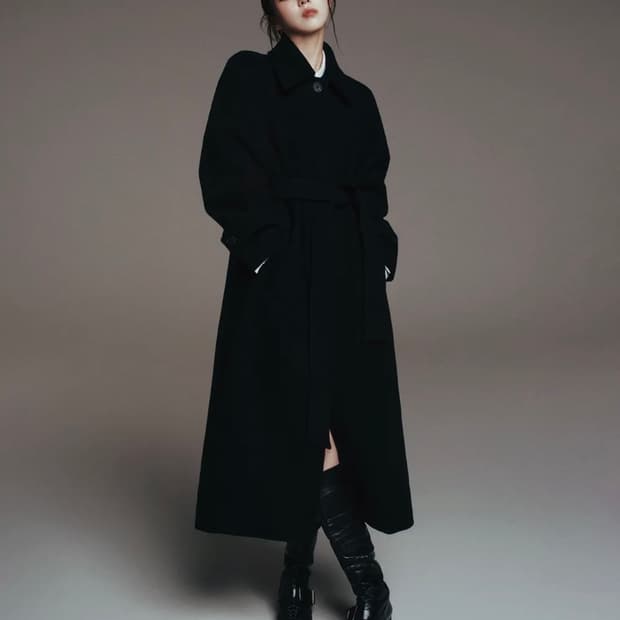 (새상품)우먼즈 캐시미어 블렌드 발마칸 로브 코트 블랙 xs