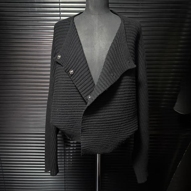 가오리핏 니트 스웨터 보트넥 오픈 가디건 오버핏 벌룬핏 블랙 스냅 단추 