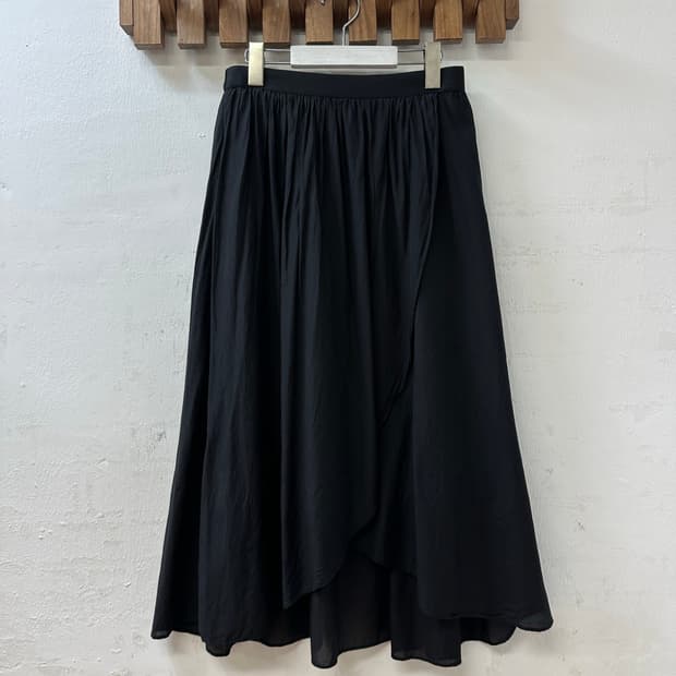 일본빈티지 Simplicite 블랙 레이어드 쉬폰 언발 드레이프 스커트