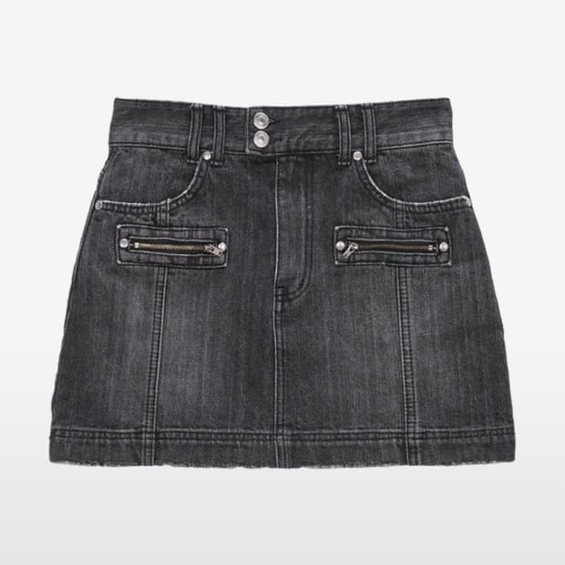 마뗑킴 데님 치마 DOUBLE ZIPPER DENIM MINI SKIRT
