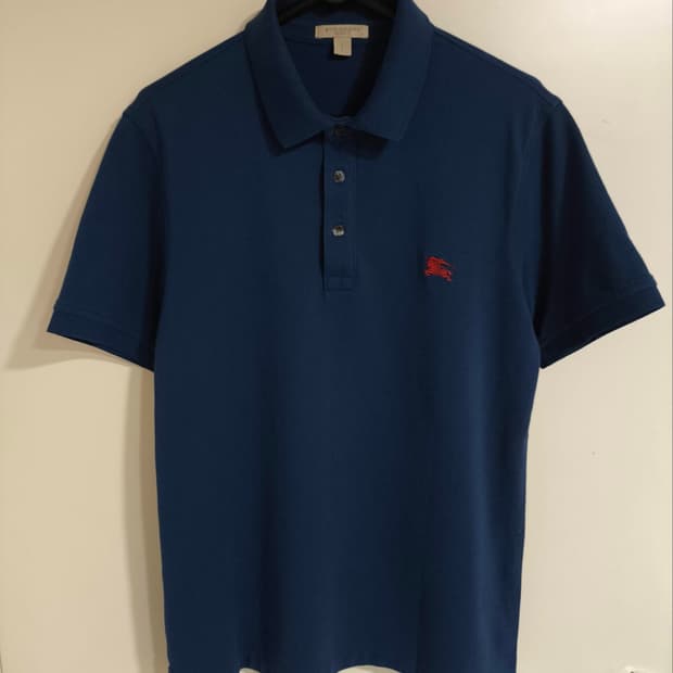 버버리 브릿 네이비 피케 반팔 카라티셔츠