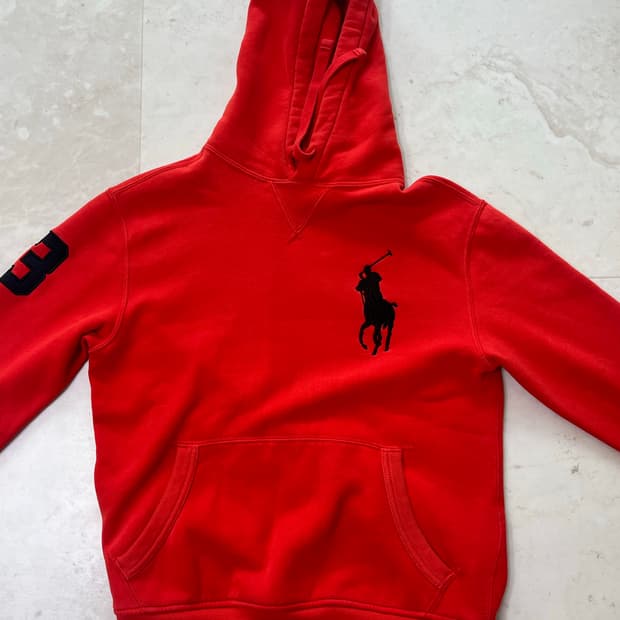 폴로 랄프로렌 레드오렌지 후드티 s