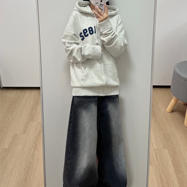 아베크롬비 자수로고 오트밀 후드집업