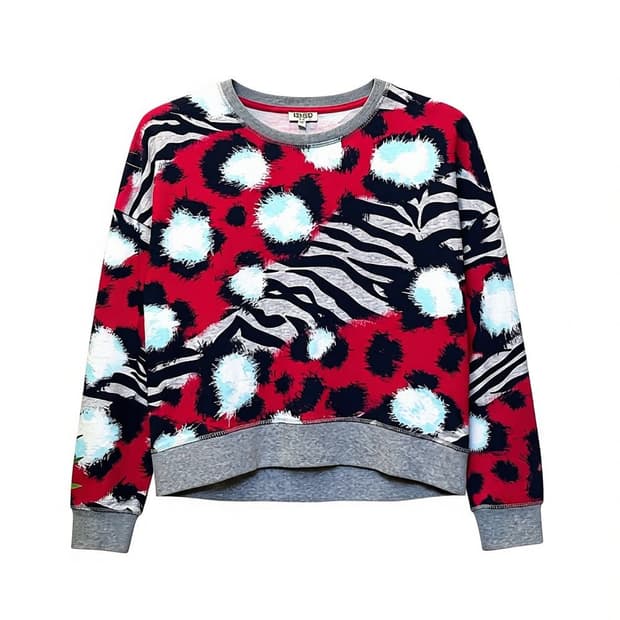 KENZO 겐조 애니멀 아트 그래픽 스웻셔츠 크롭 디테일 멀티컬러